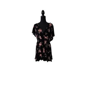 Xhilaration Floral Faux Wrap Dress Black Pink Large